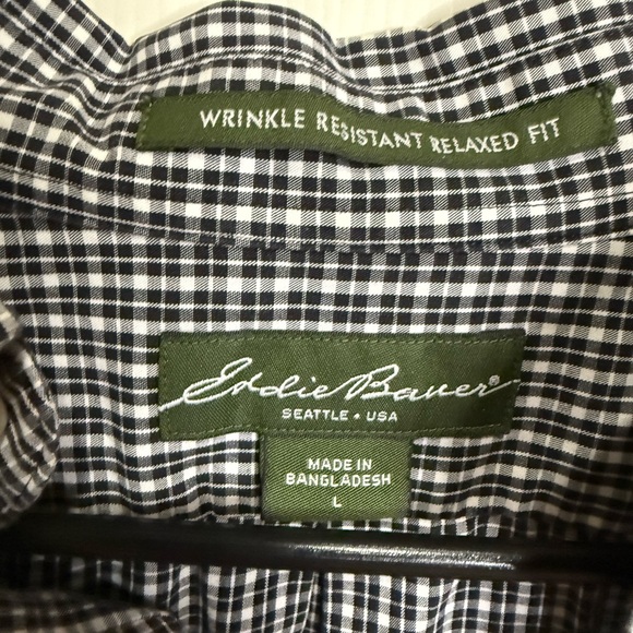 Eddie Bauer‎ Wrinkle Resistant Gingham Button Down Shirt L Relaxed Fit - Picture 2 of 3